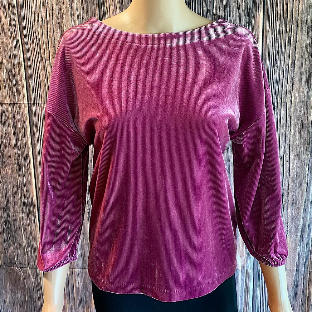 Mossimo size XS velvet velour mauve pretty pink quarter sleeve blouse top